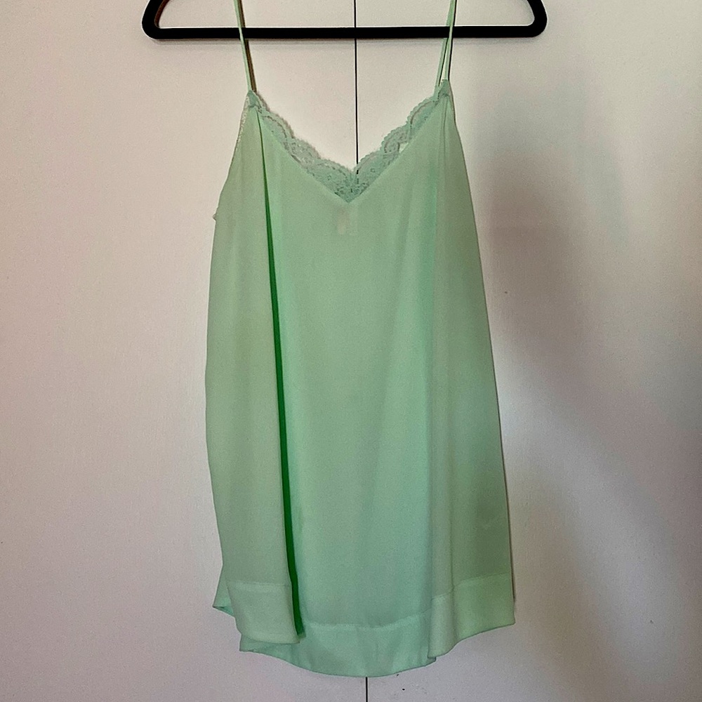 Mint colored, lace trim flowy camisole top